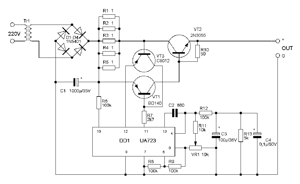 Lm723cn схема блока питания Lm723cn схема блока питания